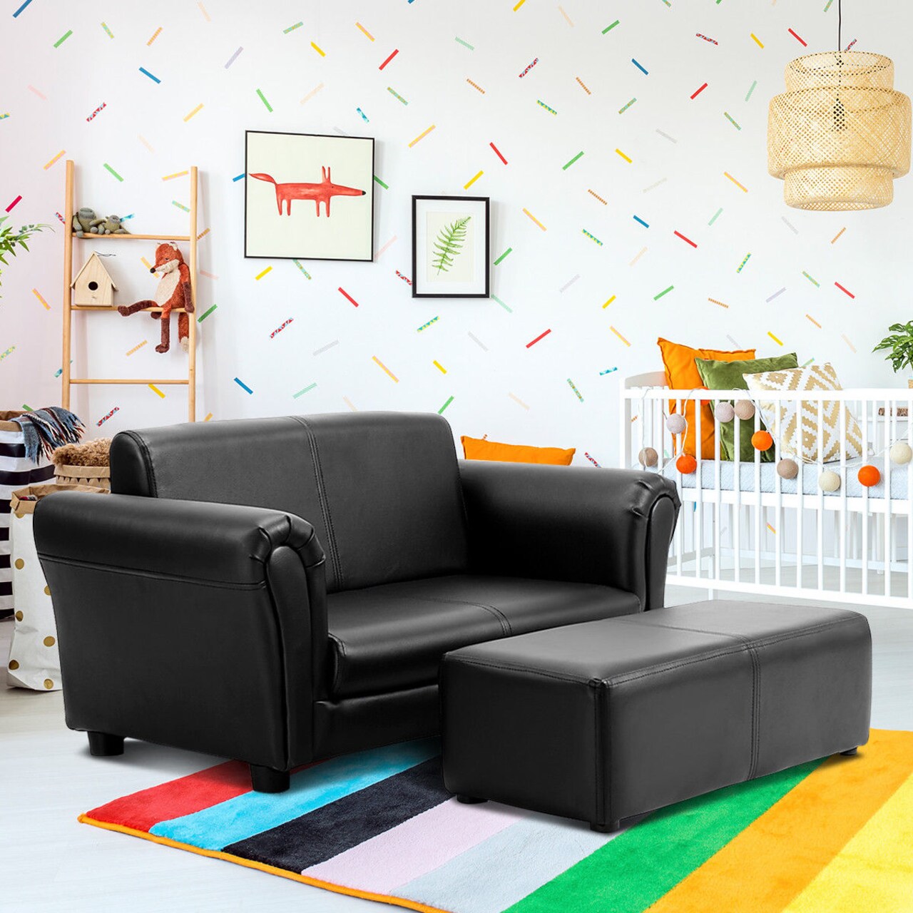 Costway Kids Sofa Armrest Chair Couch Lounge in Black (Note: The actual dimensions are: 32.5'' x 16.5'' x 16'' )